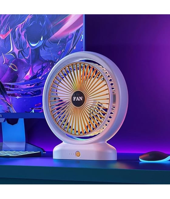 VENTILATORE DA TAVOLO USB RICARICABILE CIRCOLATORE ARIA LUCE COLORATA