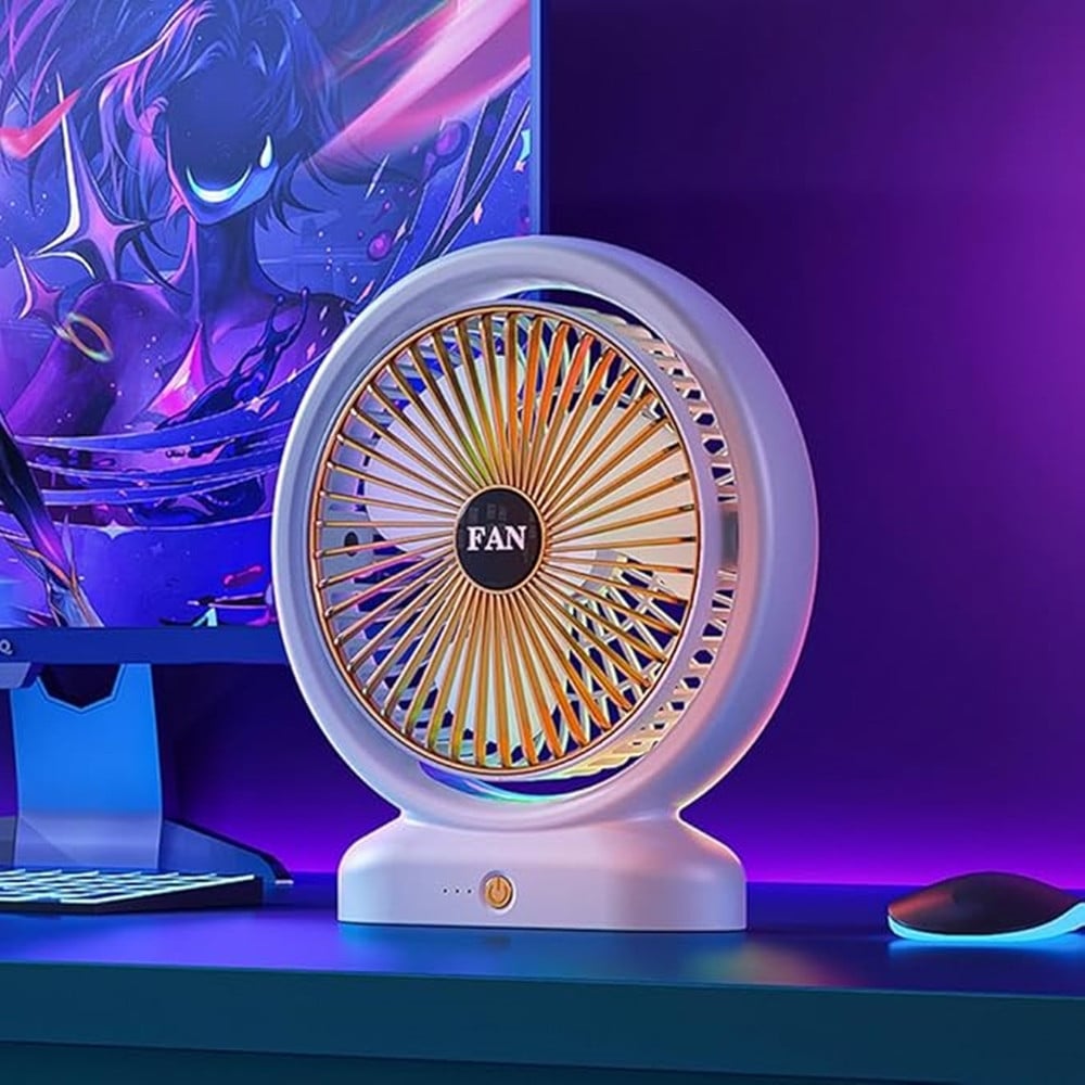VENTILATORE DA TAVOLO USB RICARICABILE CIRCOLATORE ARIA LUCE COLORATA
