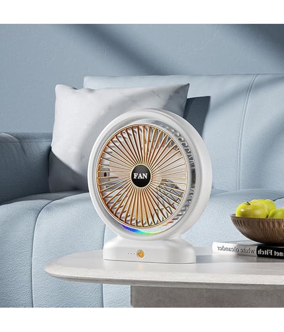 VENTILATORE DA TAVOLO USB RICARICABILE CIRCOLATORE ARIA LUCE COLORATA