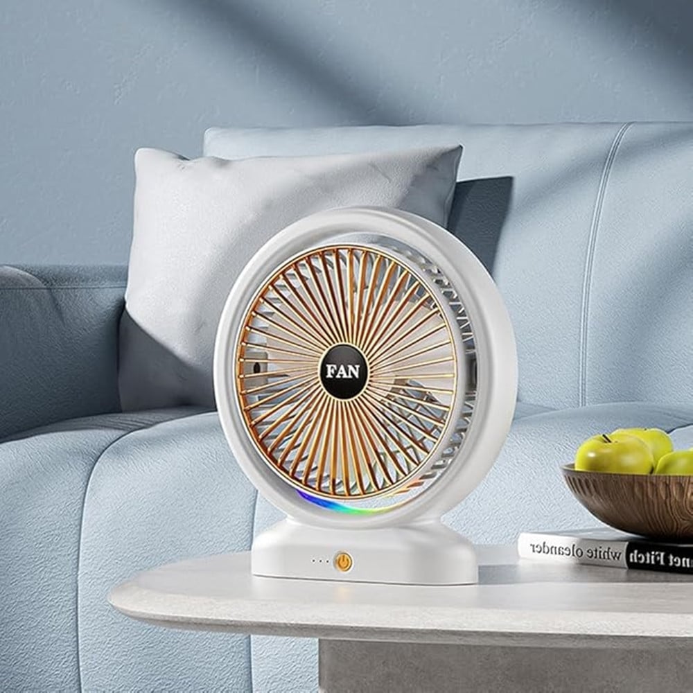 VENTILATORE DA TAVOLO USB RICARICABILE CIRCOLATORE ARIA LUCE COLORATA