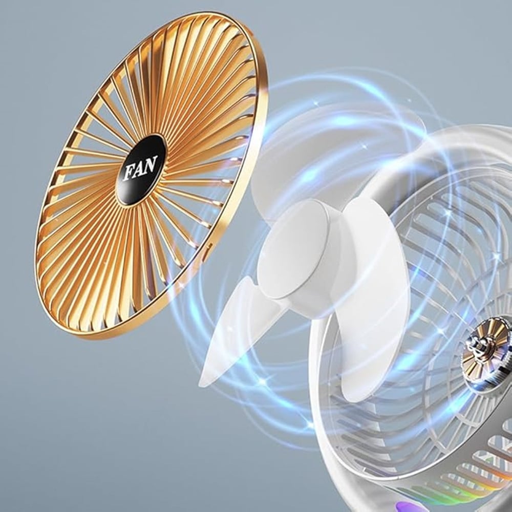 VENTILATORE DA TAVOLO USB RICARICABILE CIRCOLATORE ARIA LUCE COLORATA