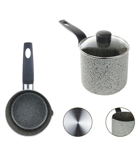 PENTOLINO BOLLILATTE RIVESTIMENTO ANTIADERENTE COPERCHIO VETRO 12CM