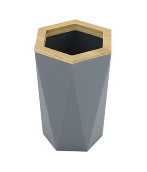 BICCHIERE PORTA SPAZZOLINI CILINDRO ESAGONALE GEOMETRICO GRIGIO LEGNO 10847