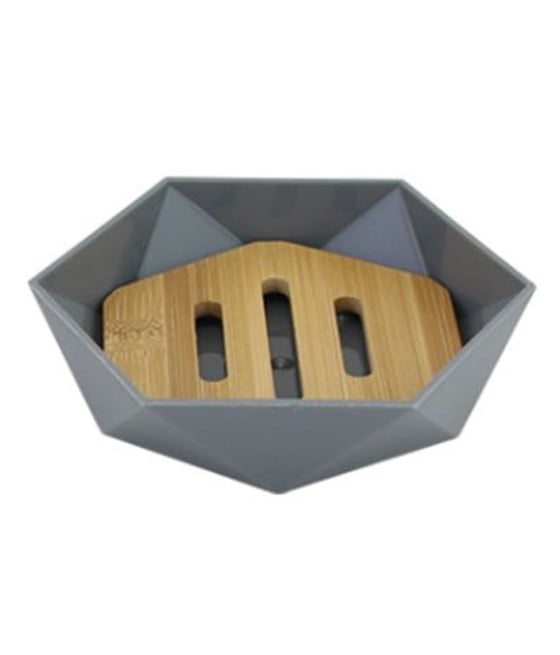 PIATTINO PORTA SAPONE SAPONETTA ESAGONALE GEOMETRICO GRIGIO LEGNO 10848
