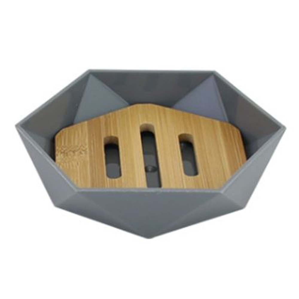 PIATTINO PORTA SAPONE SAPONETTA ESAGONALE GEOMETRICO GRIGIO LEGNO 10848