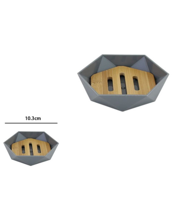 PIATTINO PORTA SAPONE SAPONETTA ESAGONALE GEOMETRICO GRIGIO LEGNO 10848