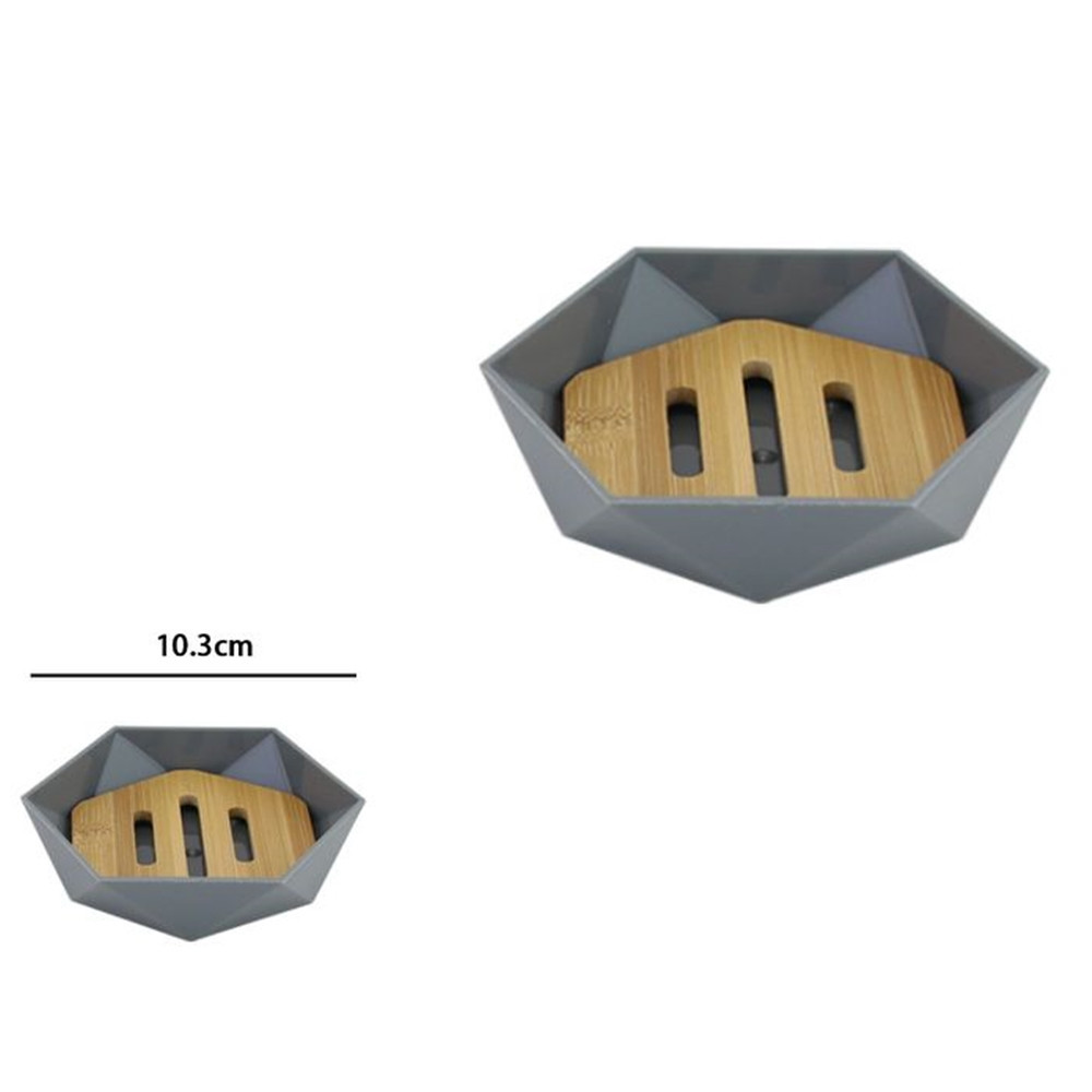 PIATTINO PORTA SAPONE SAPONETTA ESAGONALE GEOMETRICO GRIGIO LEGNO 10848