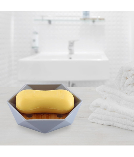 PIATTINO PORTA SAPONE SAPONETTA ESAGONALE GEOMETRICO GRIGIO LEGNO 10848