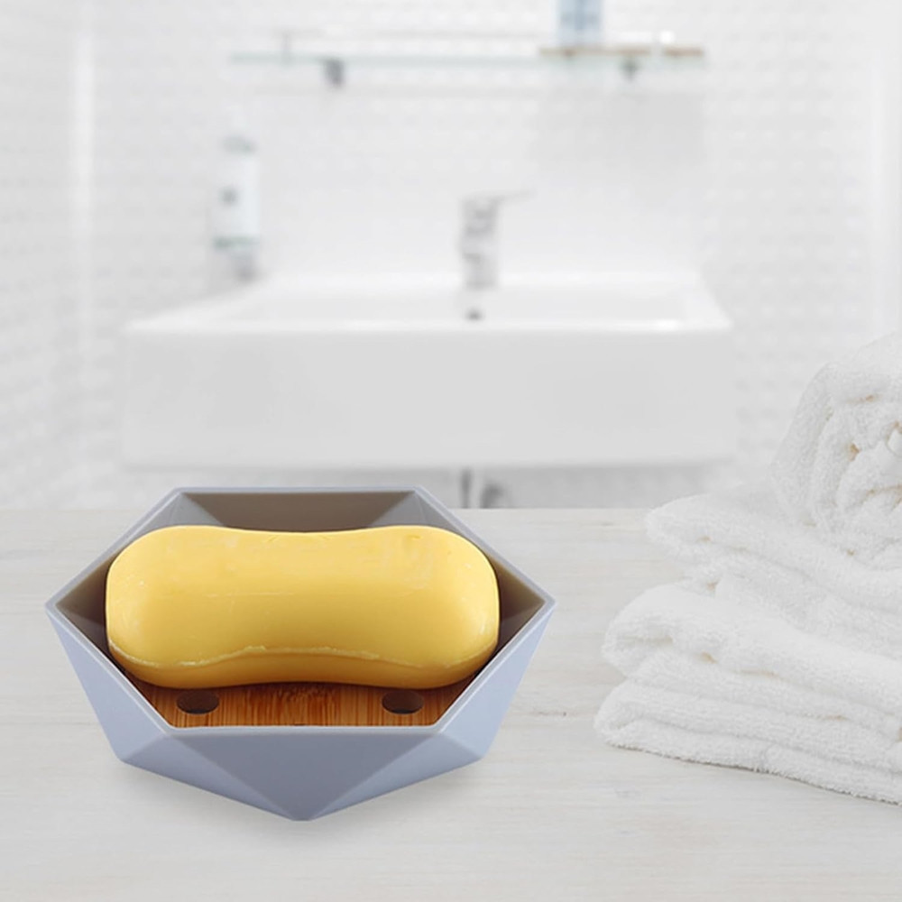 PIATTINO PORTA SAPONE SAPONETTA ESAGONALE GEOMETRICO GRIGIO LEGNO 10848