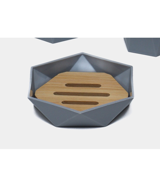 PIATTINO PORTA SAPONE SAPONETTA ESAGONALE GEOMETRICO GRIGIO LEGNO 10848