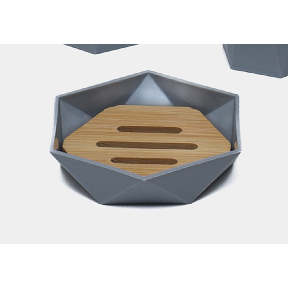 PIATTINO PORTA SAPONE SAPONETTA ESAGONALE GEOMETRICO GRIGIO LEGNO 10848