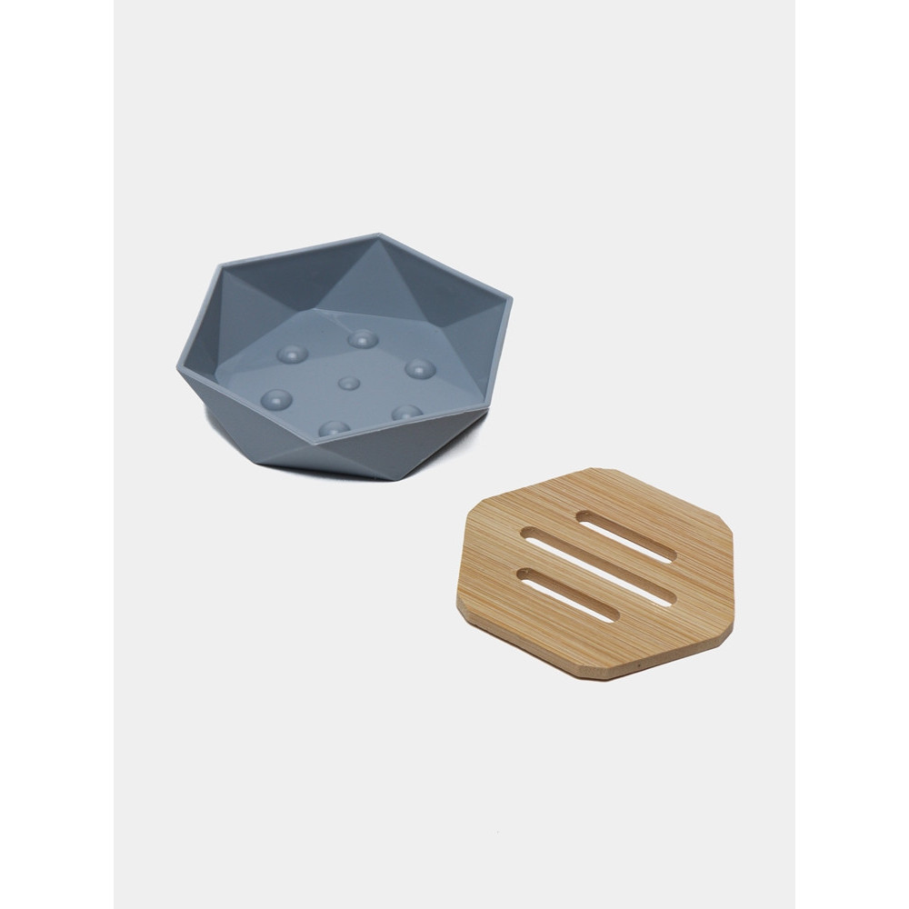 PIATTINO PORTA SAPONE SAPONETTA ESAGONALE GEOMETRICO GRIGIO LEGNO 10848
