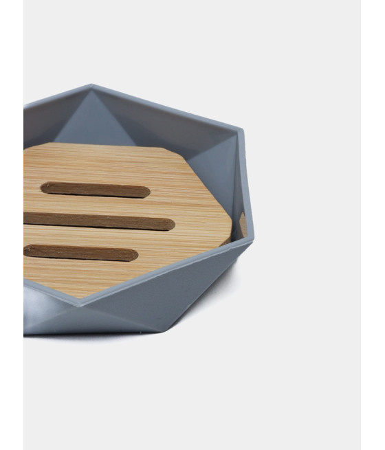 PIATTINO PORTA SAPONE SAPONETTA ESAGONALE GEOMETRICO GRIGIO LEGNO 10848