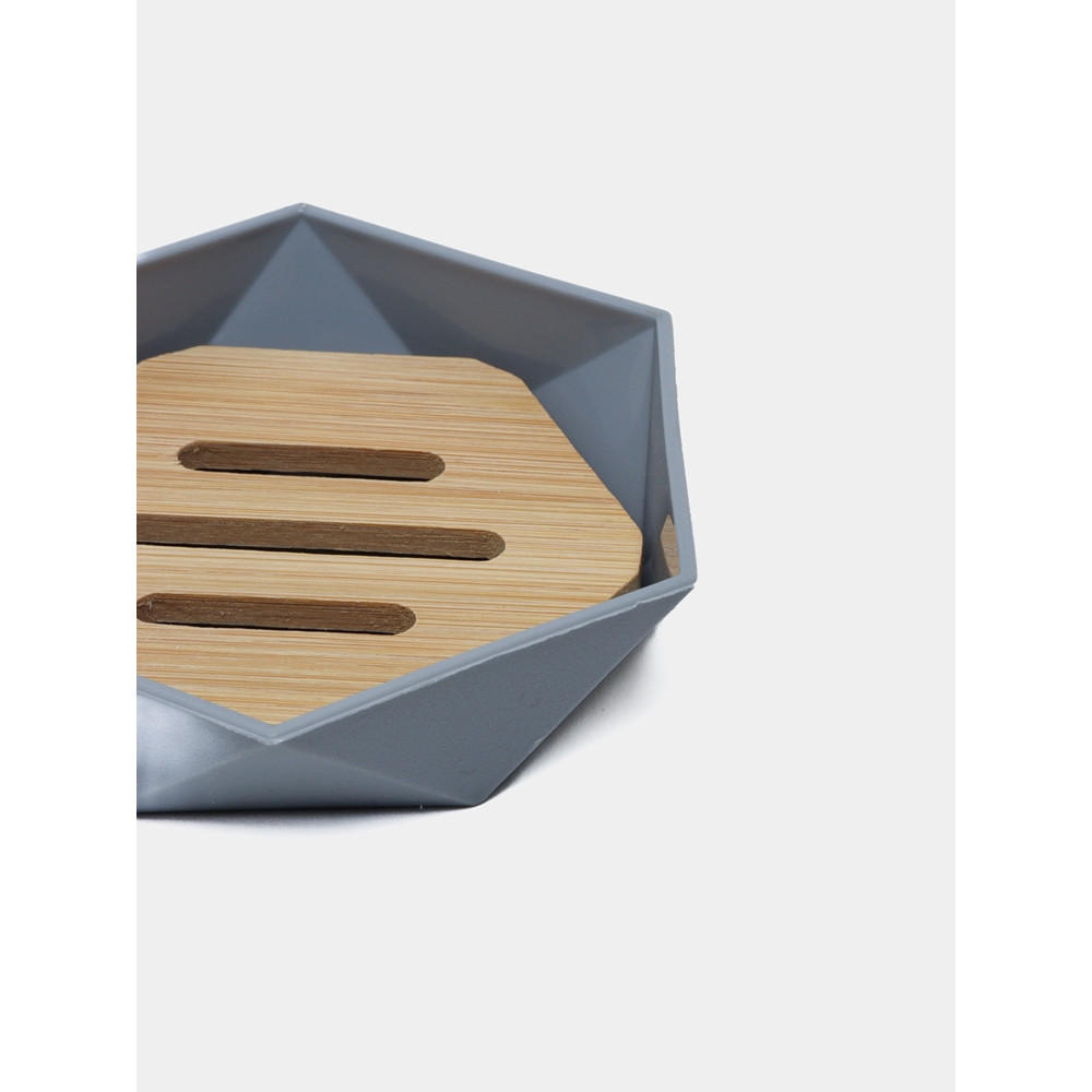 PIATTINO PORTA SAPONE SAPONETTA ESAGONALE GEOMETRICO GRIGIO LEGNO 10848