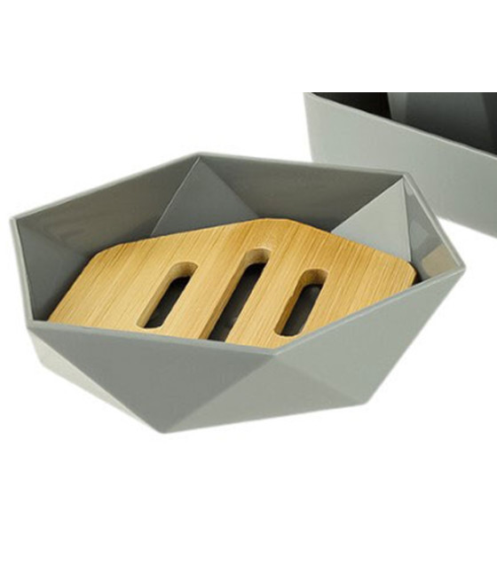 PIATTINO PORTA SAPONE SAPONETTA ESAGONALE GEOMETRICO GRIGIO LEGNO 10848