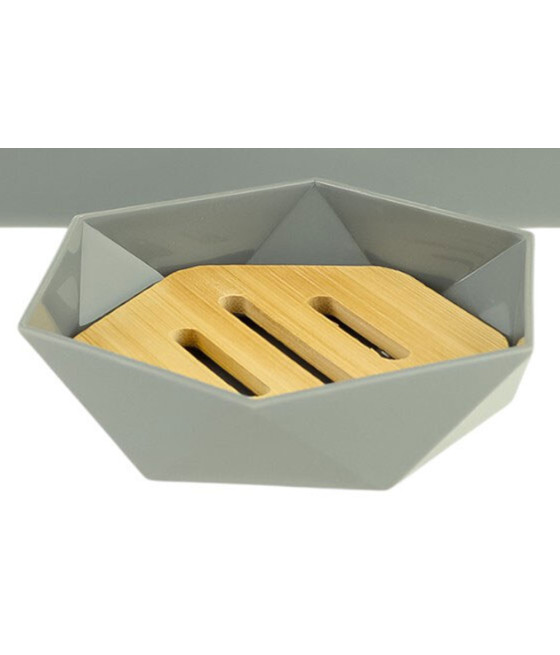 PIATTINO PORTA SAPONE SAPONETTA ESAGONALE GEOMETRICO GRIGIO LEGNO 10848
