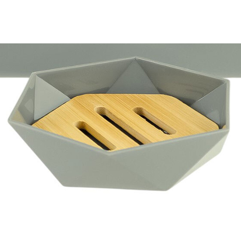 PIATTINO PORTA SAPONE SAPONETTA ESAGONALE GEOMETRICO GRIGIO LEGNO 10848