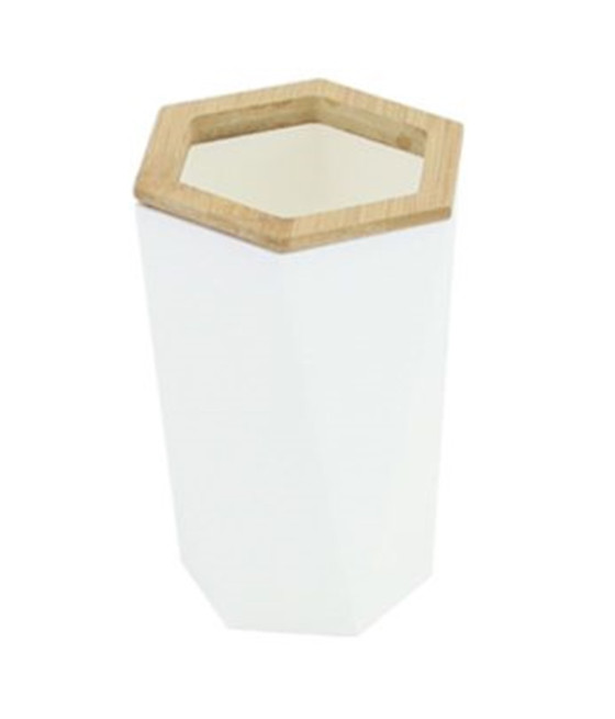 BICCHIERE PORTA SPAZZOLINI ESAGONALE GEOMETRICO BIANCO LEGNO 10837