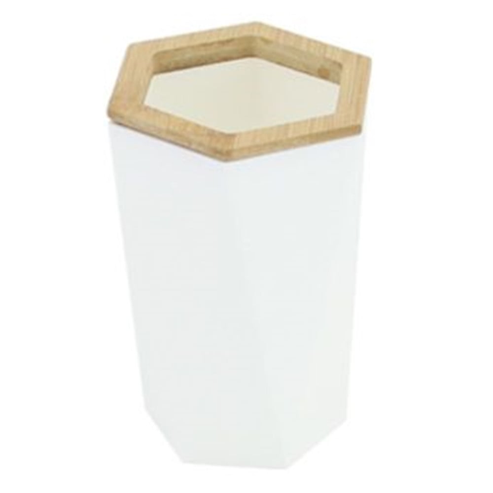 BICCHIERE PORTA SPAZZOLINI ESAGONALE GEOMETRICO BIANCO LEGNO 10837