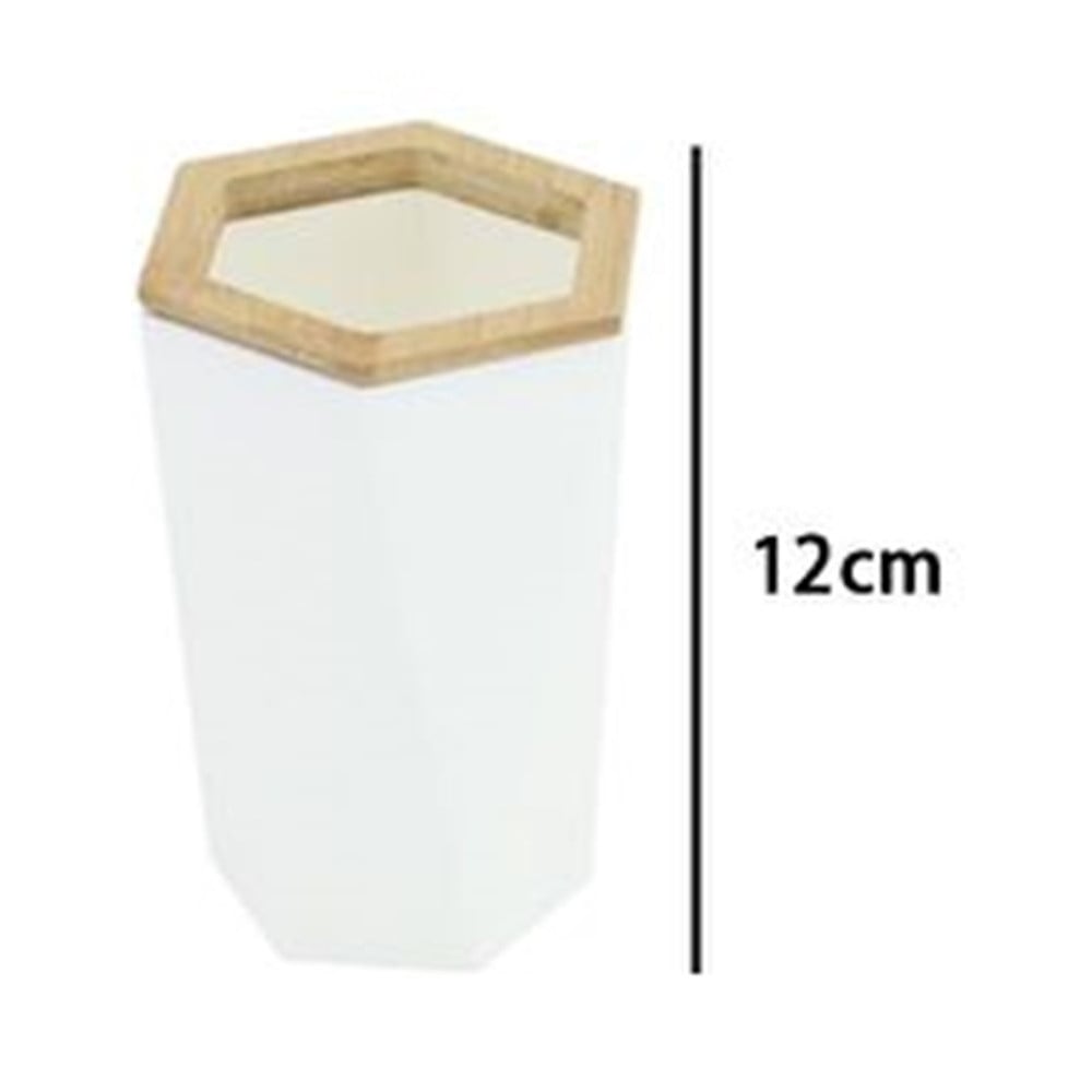 BICCHIERE PORTA SPAZZOLINI ESAGONALE GEOMETRICO BIANCO LEGNO 10837