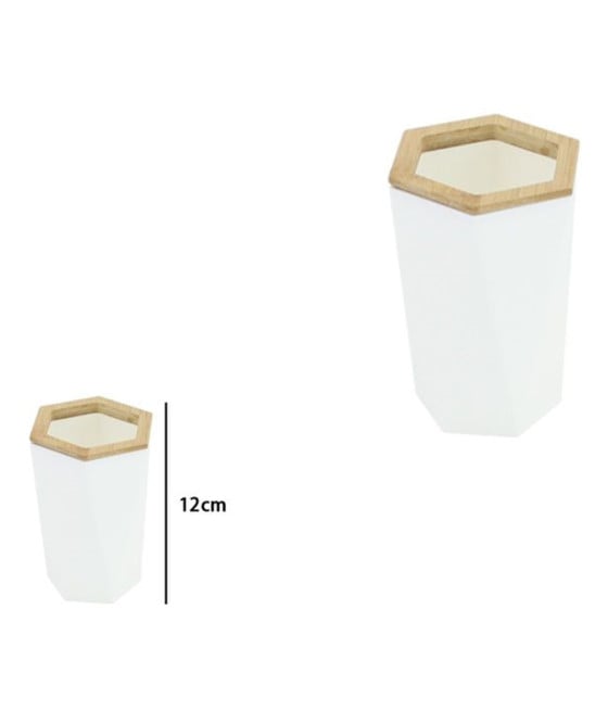 BICCHIERE PORTA SPAZZOLINI ESAGONALE GEOMETRICO BIANCO LEGNO 10837