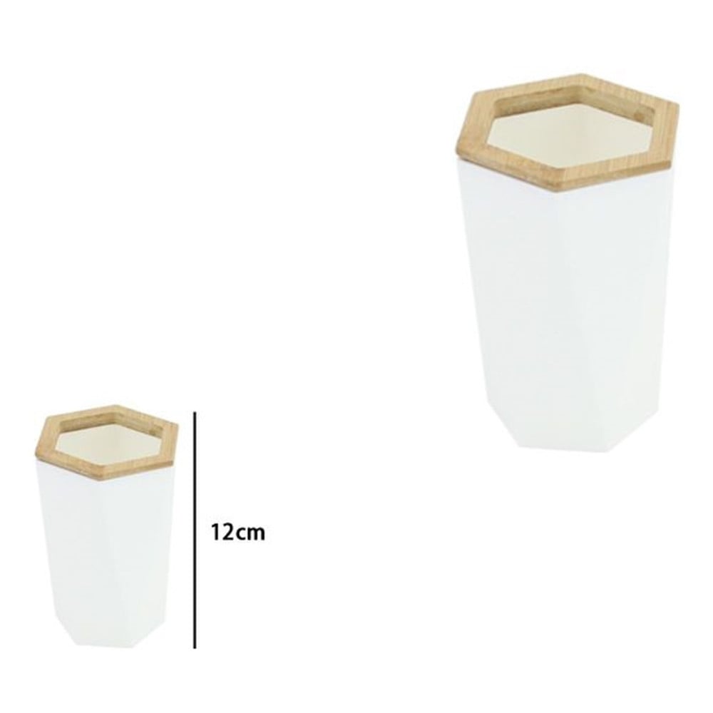 BICCHIERE PORTA SPAZZOLINI ESAGONALE GEOMETRICO BIANCO LEGNO 10837