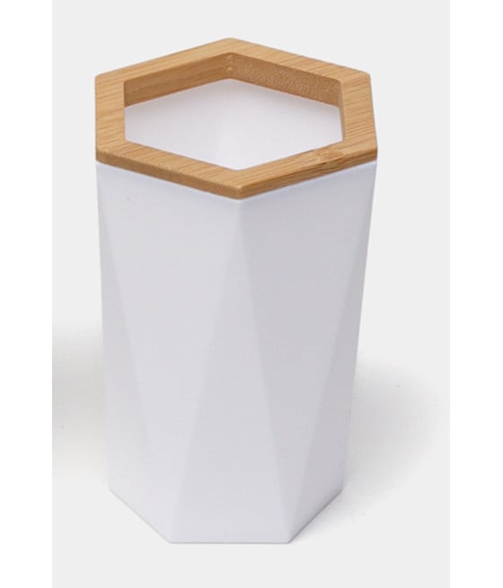 BICCHIERE PORTA SPAZZOLINI ESAGONALE GEOMETRICO BIANCO LEGNO 10837