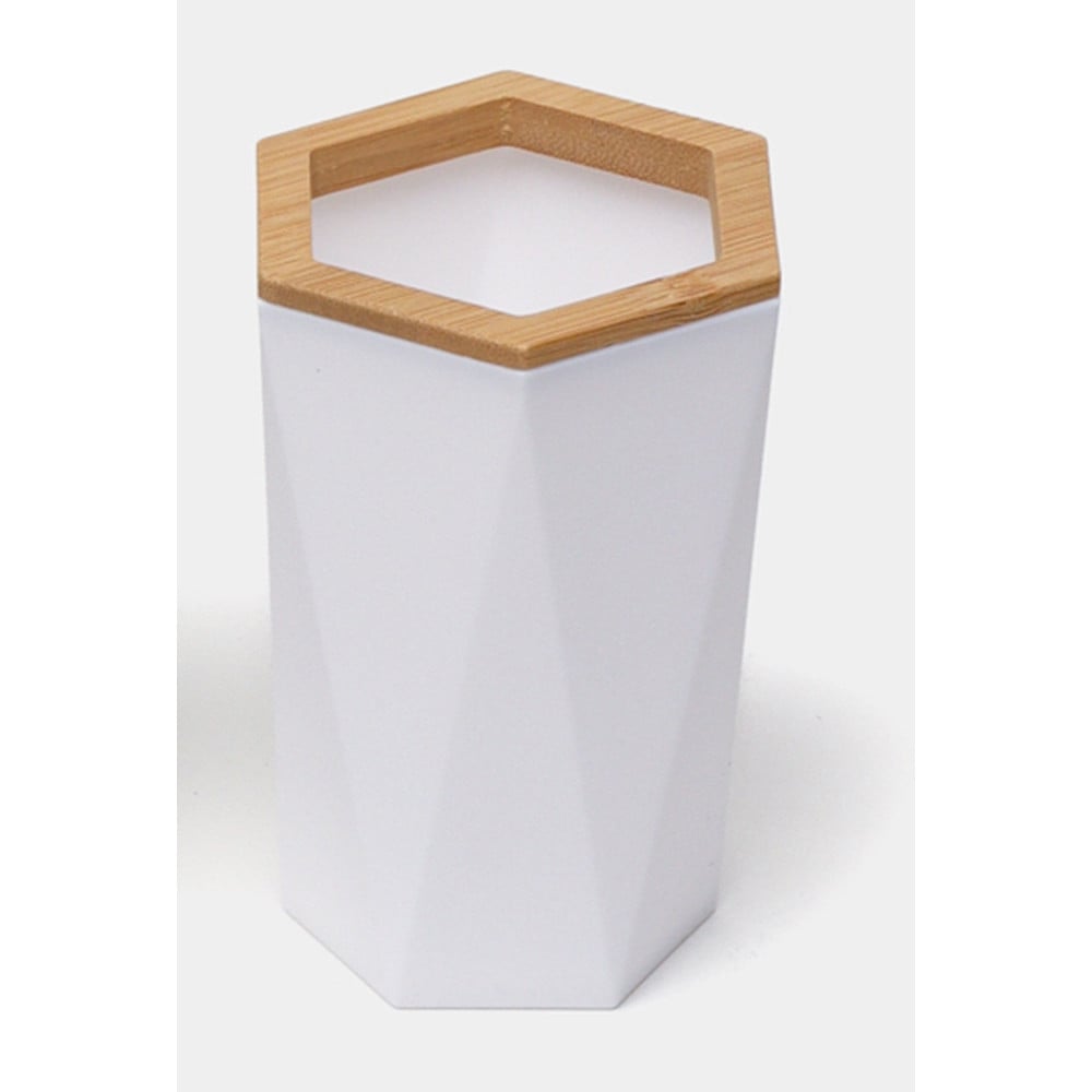BICCHIERE PORTA SPAZZOLINI ESAGONALE GEOMETRICO BIANCO LEGNO 10837