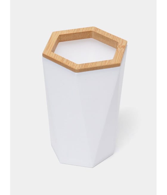 BICCHIERE PORTA SPAZZOLINI ESAGONALE GEOMETRICO BIANCO LEGNO 10837
