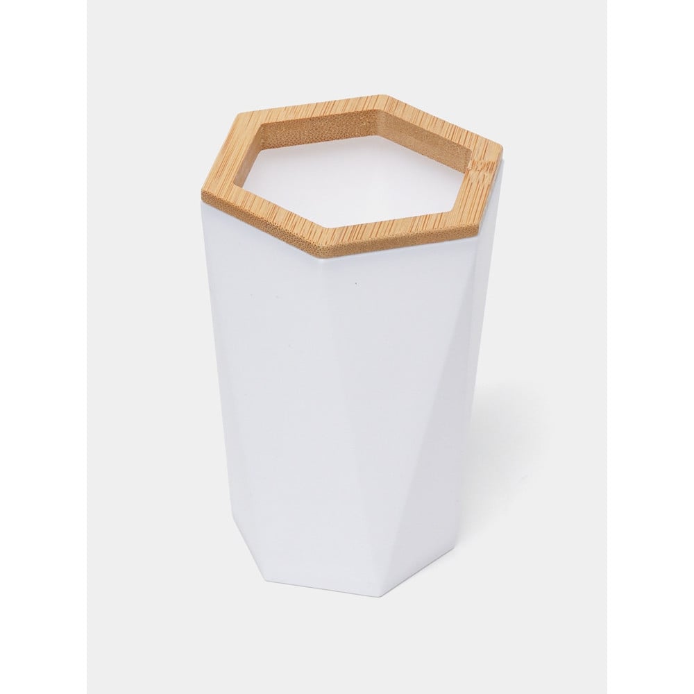 BICCHIERE PORTA SPAZZOLINI ESAGONALE GEOMETRICO BIANCO LEGNO 10837