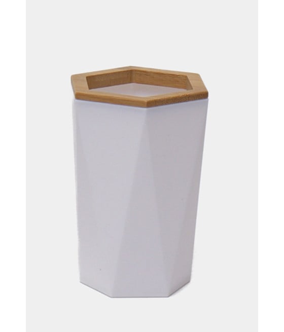 BICCHIERE PORTA SPAZZOLINI ESAGONALE GEOMETRICO BIANCO LEGNO 10837