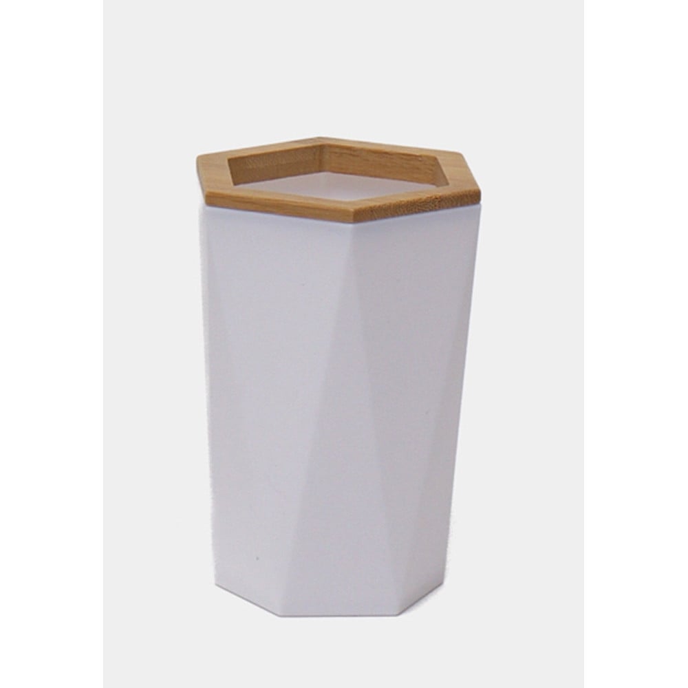 BICCHIERE PORTA SPAZZOLINI ESAGONALE GEOMETRICO BIANCO LEGNO 10837