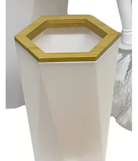 BICCHIERE PORTA SPAZZOLINI ESAGONALE GEOMETRICO BIANCO LEGNO 10837