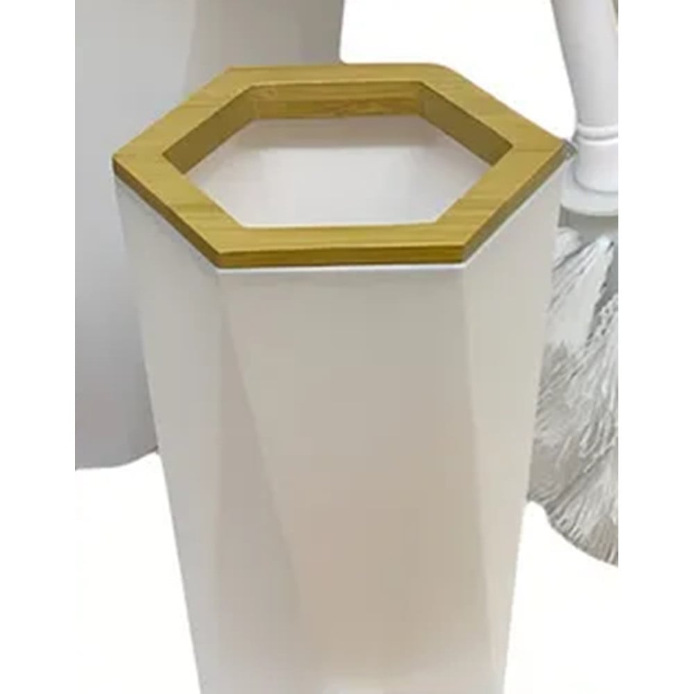 BICCHIERE PORTA SPAZZOLINI ESAGONALE GEOMETRICO BIANCO LEGNO 10837