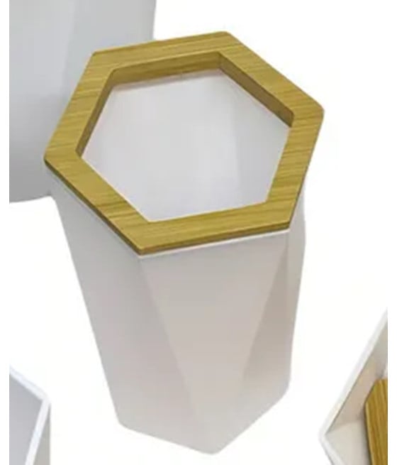 BICCHIERE PORTA SPAZZOLINI ESAGONALE GEOMETRICO BIANCO LEGNO 10837