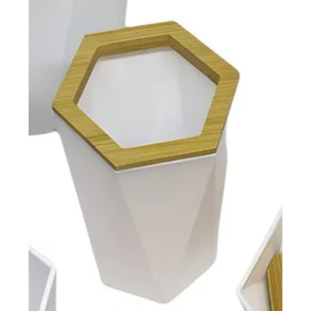 BICCHIERE PORTA SPAZZOLINI ESAGONALE GEOMETRICO BIANCO LEGNO 10837