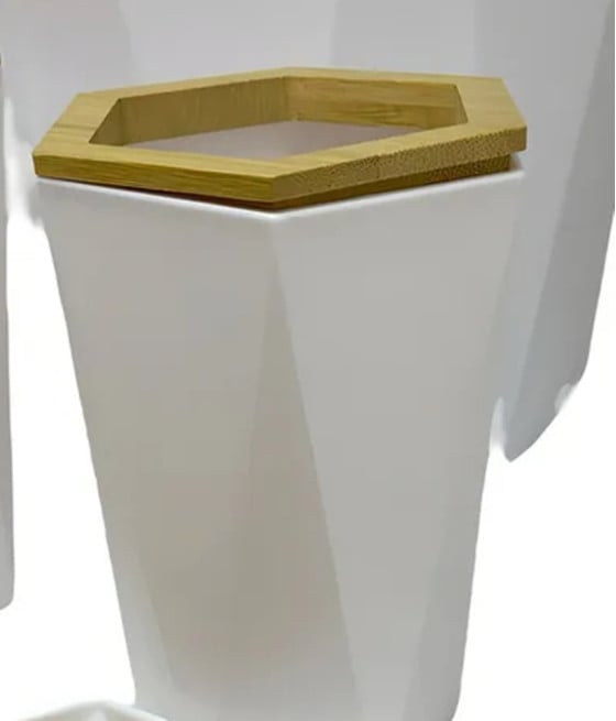 BICCHIERE PORTA SPAZZOLINI ESAGONALE GEOMETRICO BIANCO LEGNO 10837
