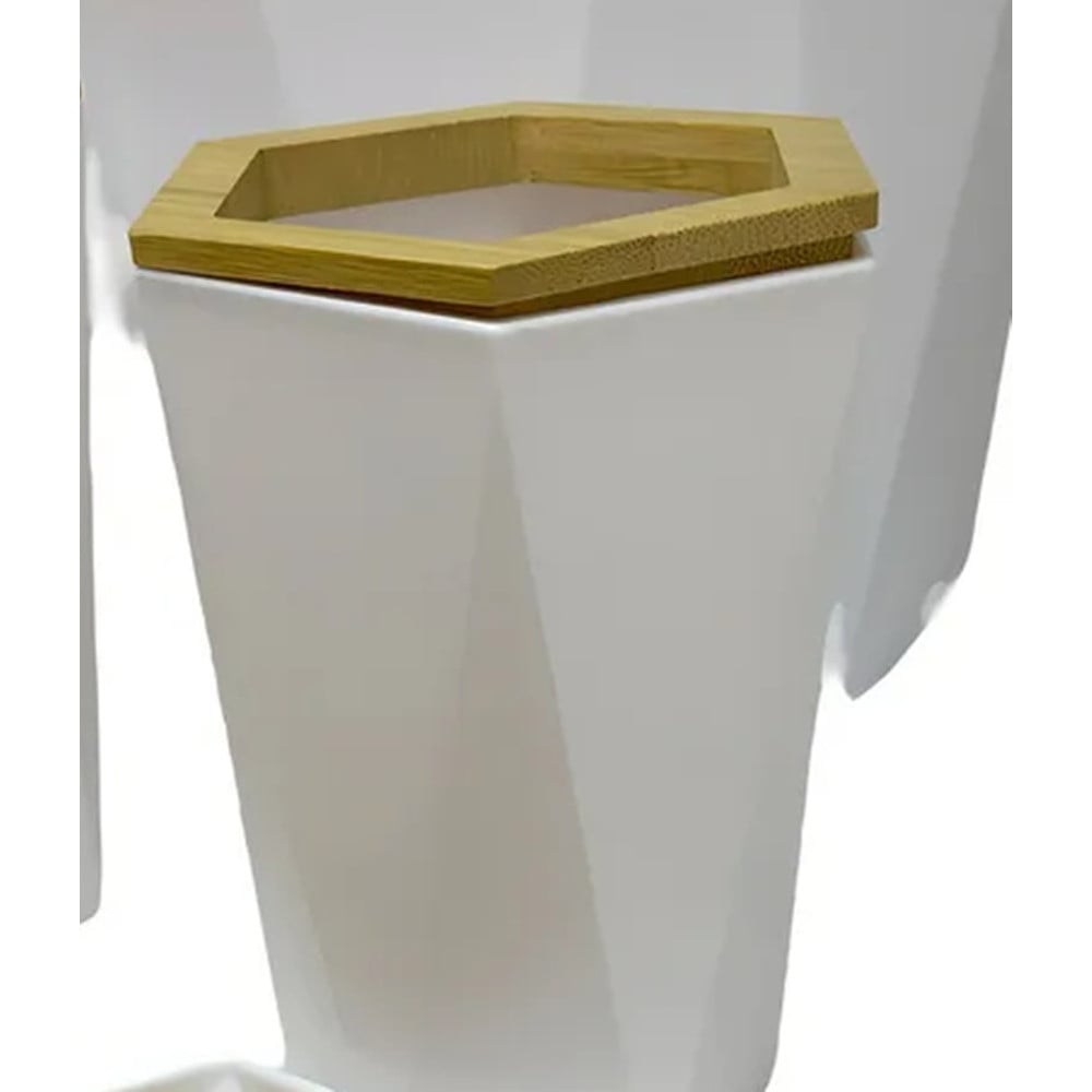 BICCHIERE PORTA SPAZZOLINI ESAGONALE GEOMETRICO BIANCO LEGNO 10837