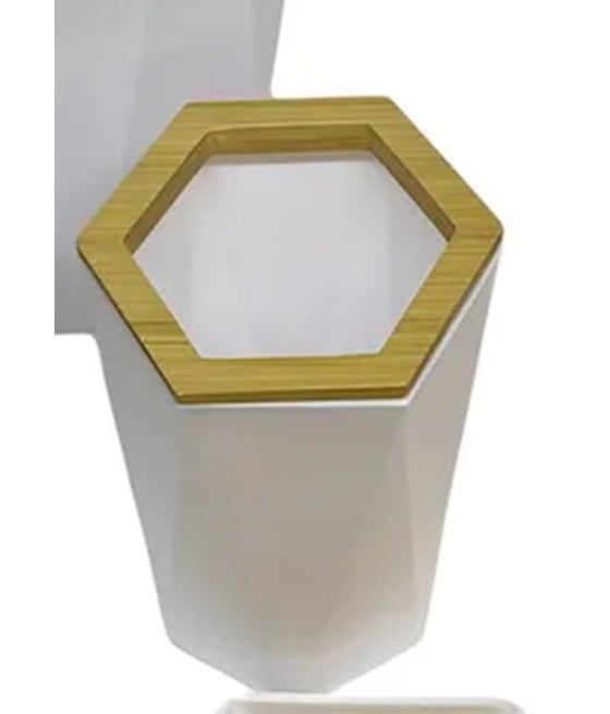 BICCHIERE PORTA SPAZZOLINI ESAGONALE GEOMETRICO BIANCO LEGNO 10837