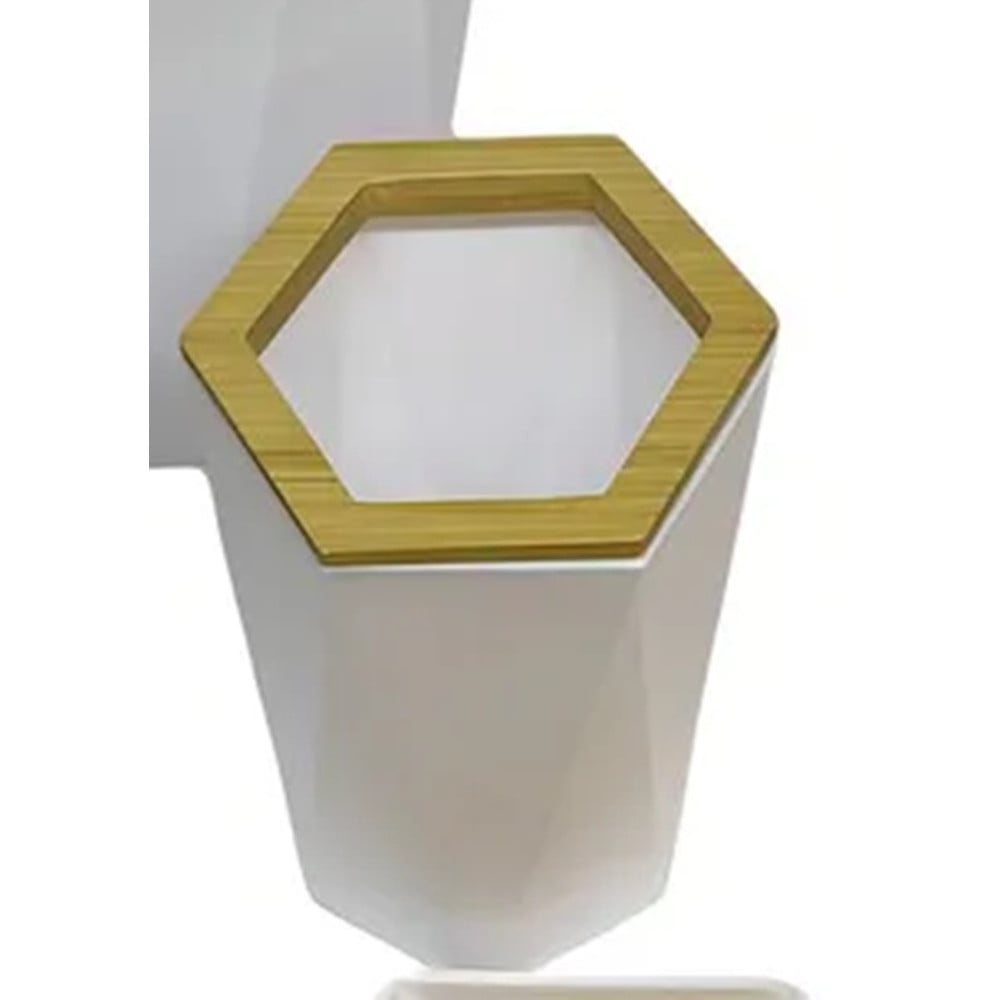 BICCHIERE PORTA SPAZZOLINI ESAGONALE GEOMETRICO BIANCO LEGNO 10837
