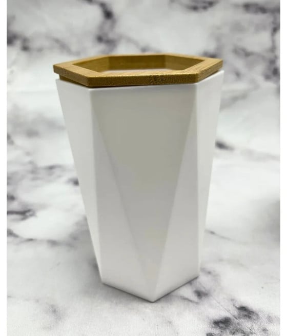 BICCHIERE PORTA SPAZZOLINI ESAGONALE GEOMETRICO BIANCO LEGNO 10837