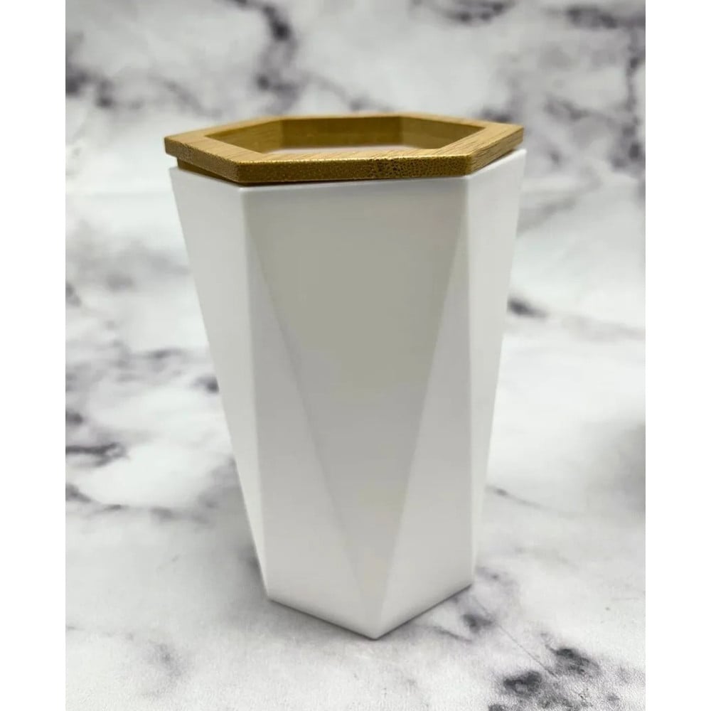 BICCHIERE PORTA SPAZZOLINI ESAGONALE GEOMETRICO BIANCO LEGNO 10837