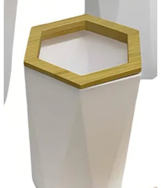 BICCHIERE PORTA SPAZZOLINI ESAGONALE GEOMETRICO BIANCO LEGNO 10837