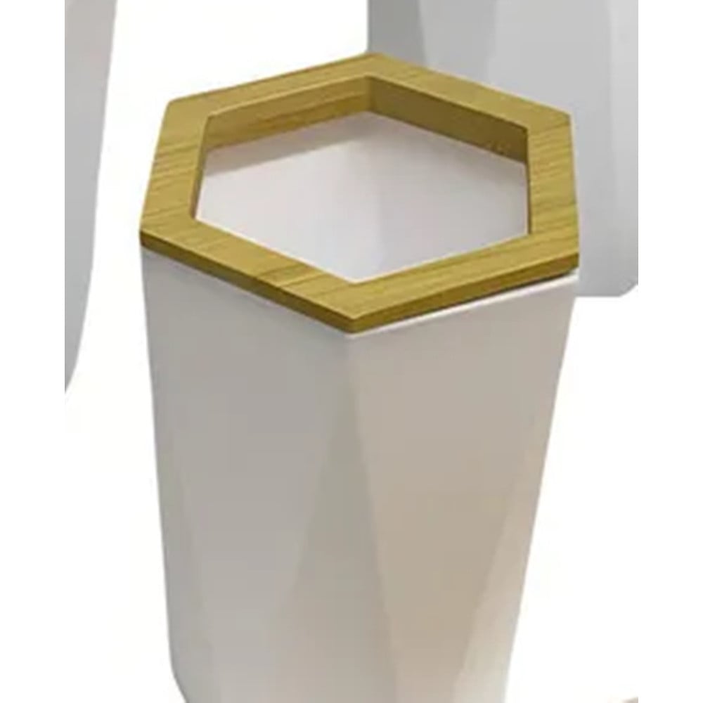 BICCHIERE PORTA SPAZZOLINI ESAGONALE GEOMETRICO BIANCO LEGNO 10837