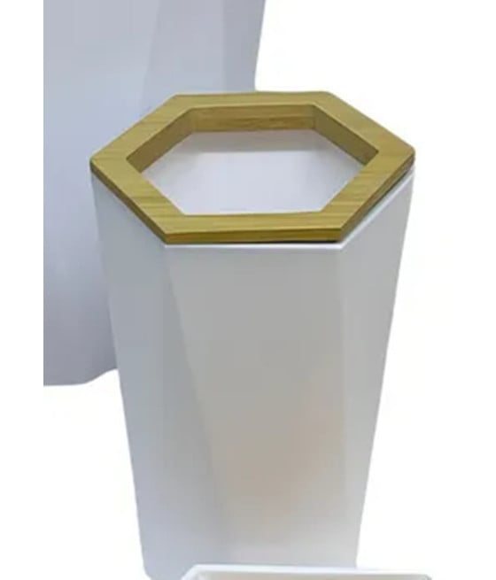 BICCHIERE PORTA SPAZZOLINI ESAGONALE GEOMETRICO BIANCO LEGNO 10837