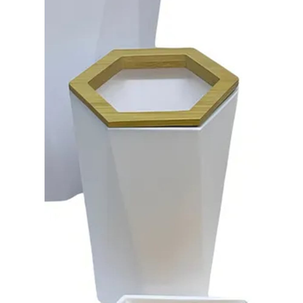 BICCHIERE PORTA SPAZZOLINI ESAGONALE GEOMETRICO BIANCO LEGNO 10837