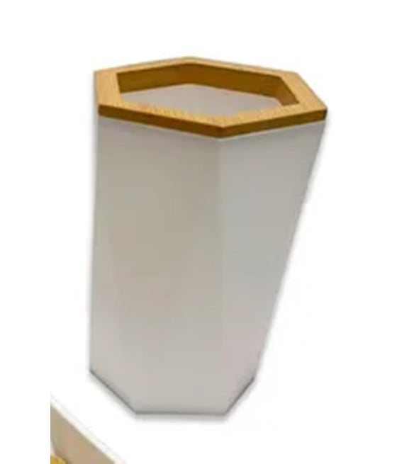BICCHIERE PORTA SPAZZOLINI ESAGONALE GEOMETRICO BIANCO LEGNO 10837