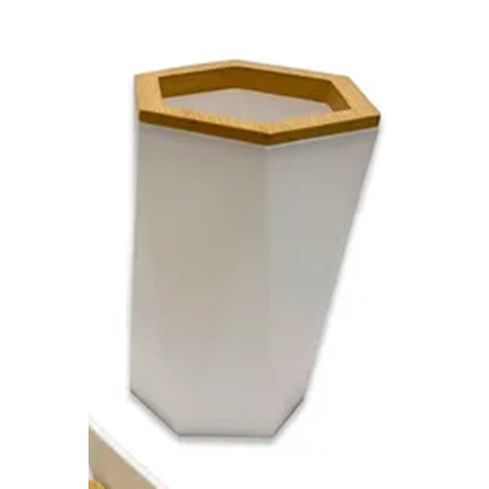 BICCHIERE PORTA SPAZZOLINI ESAGONALE GEOMETRICO BIANCO LEGNO 10837