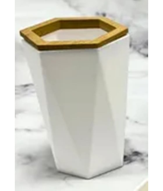 BICCHIERE PORTA SPAZZOLINI ESAGONALE GEOMETRICO BIANCO LEGNO 10837