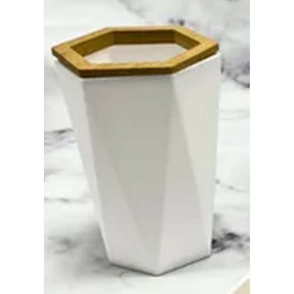 BICCHIERE PORTA SPAZZOLINI ESAGONALE GEOMETRICO BIANCO LEGNO 10837